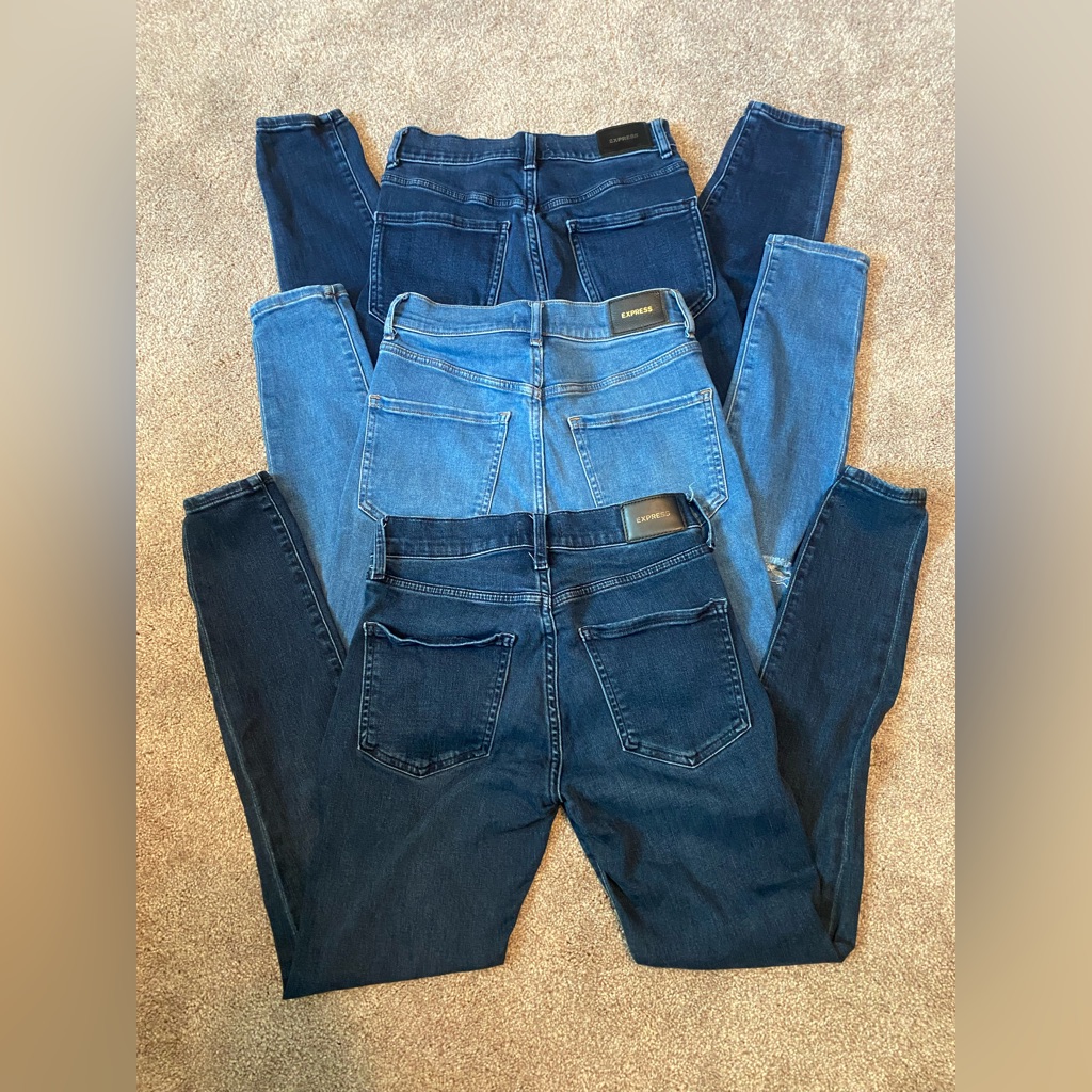 Lot Of 3 Women Express Blue Jeans Size 0r Skinny Mid Rise & Skinny High Rise
